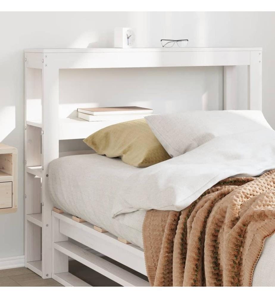 Tête de lit avec étagères blanc 90 cm bois massif de pin