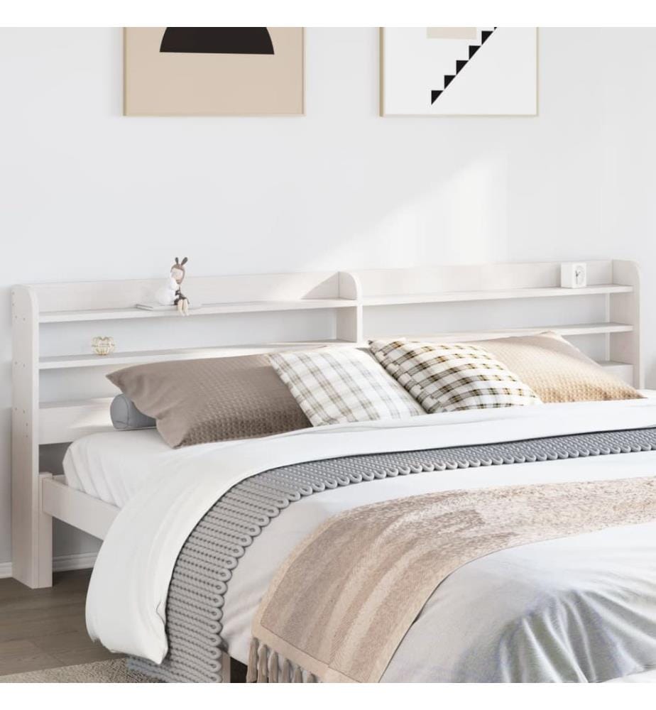 Tête de lit avec étagères blanc 200 cm bois massif de pin