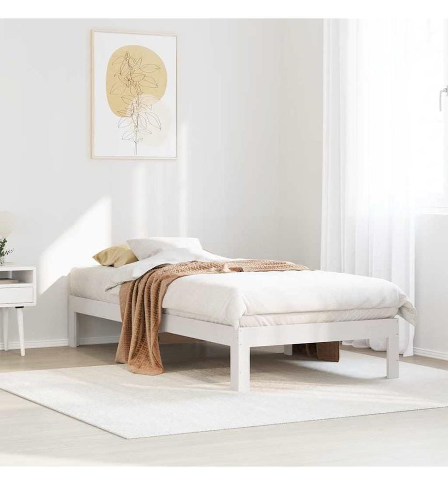 Cadre de lit sans matelas blanc 90x200 cm bois de pin massif