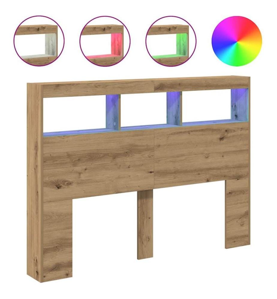 Armoire tête de lit avec LED chêne artisanal 140x17x102 cm
