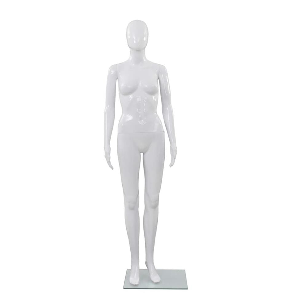 Weibliche Schaufensterpuppe mit Glassockel Weiss 175 cm