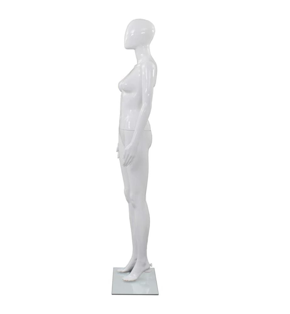 Weibliche Schaufensterpuppe mit Glassockel Weiss 175 cm