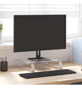 Monitorständer Weiss 40x35x8 cm Hartglas und Metall