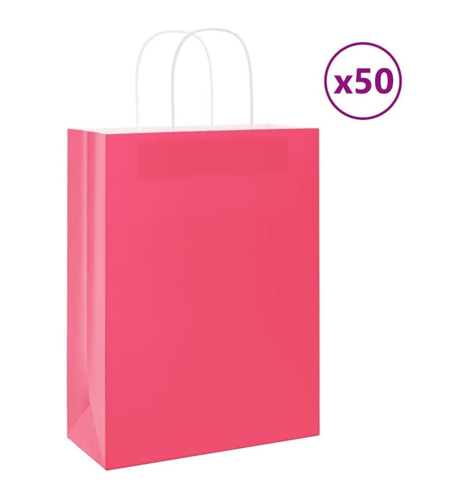 Papiertragetaschen 50 Stk. mit Henkeln Rosa 26x12x35 cm