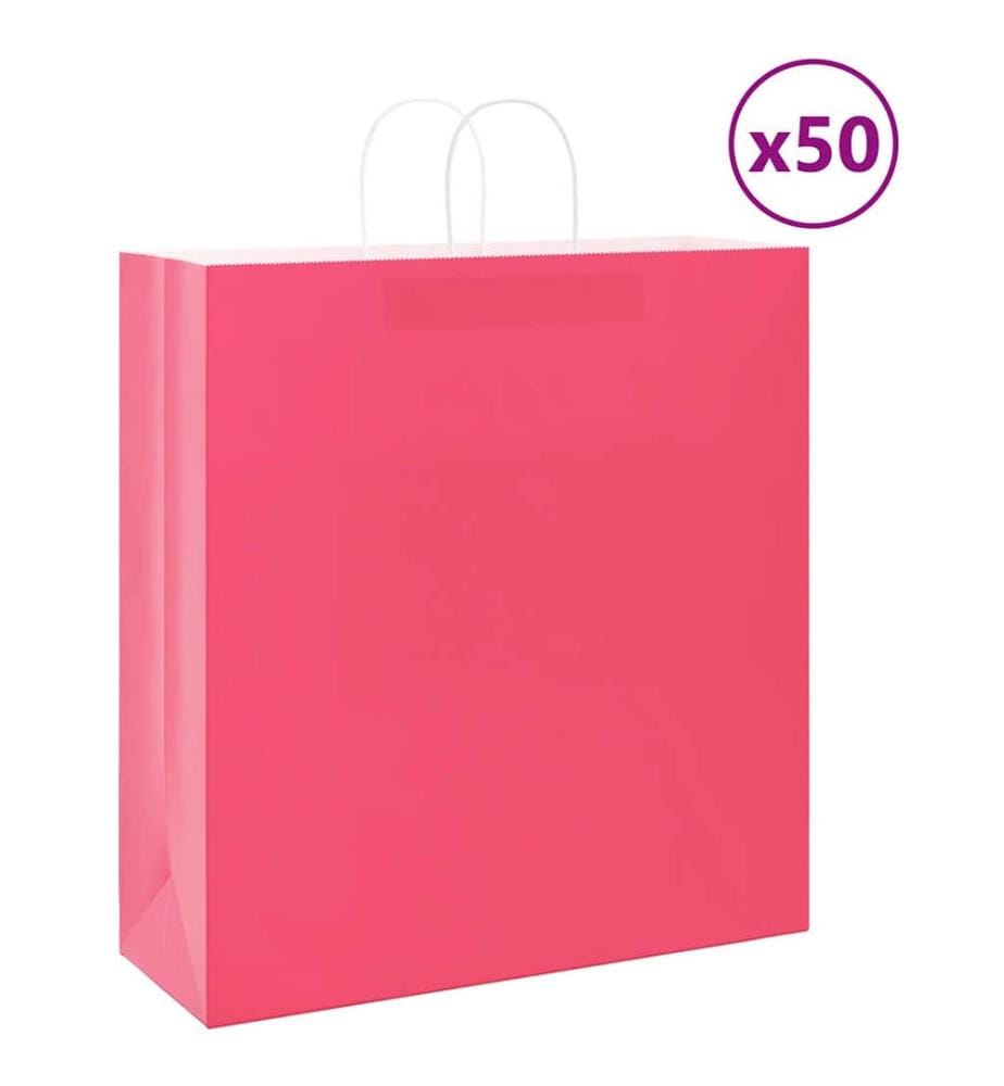 Papiertragetaschen 50 Stk. mit Henkeln Rosa 45x17x48 cm