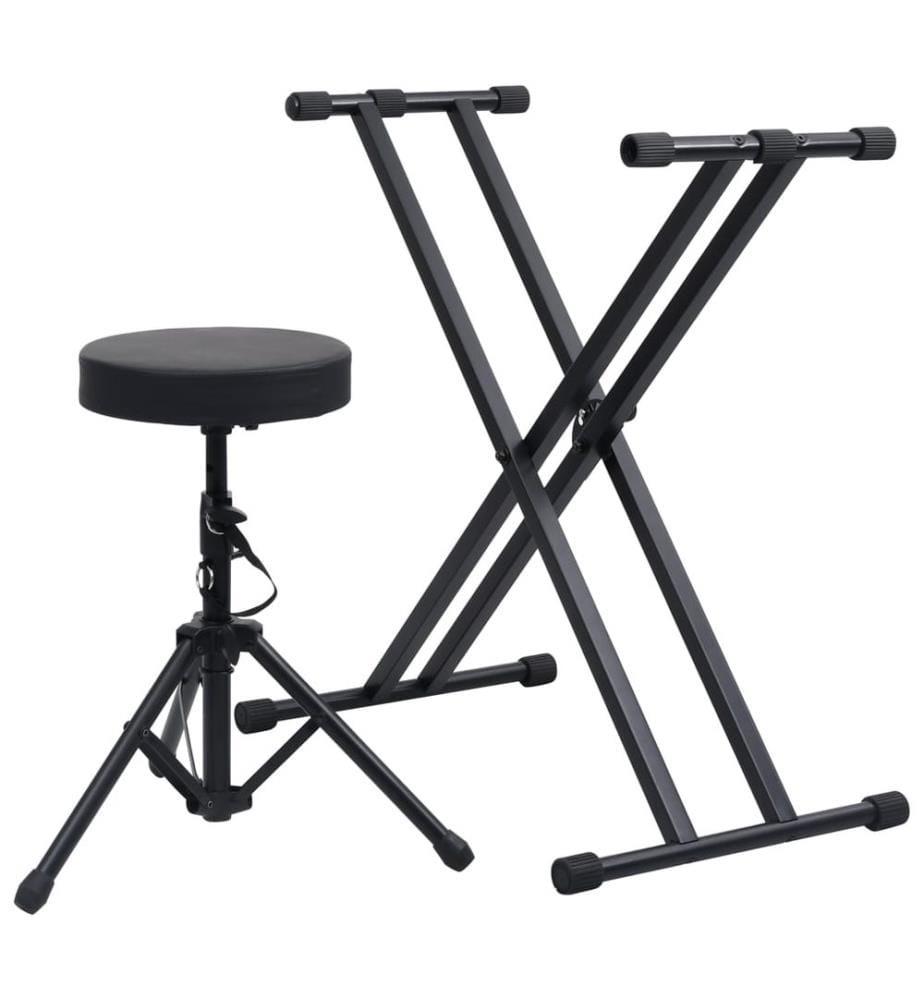 Doppelstrebiger Keyboard-Ständer und Hocker Set Schwarz