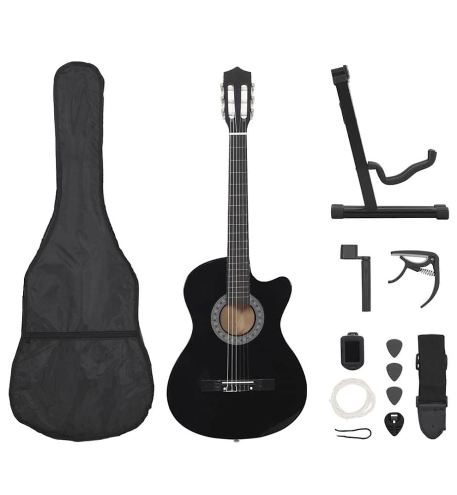 Ensemble de guitare découpée classique 12 pcs 6 cordes Noir 38"