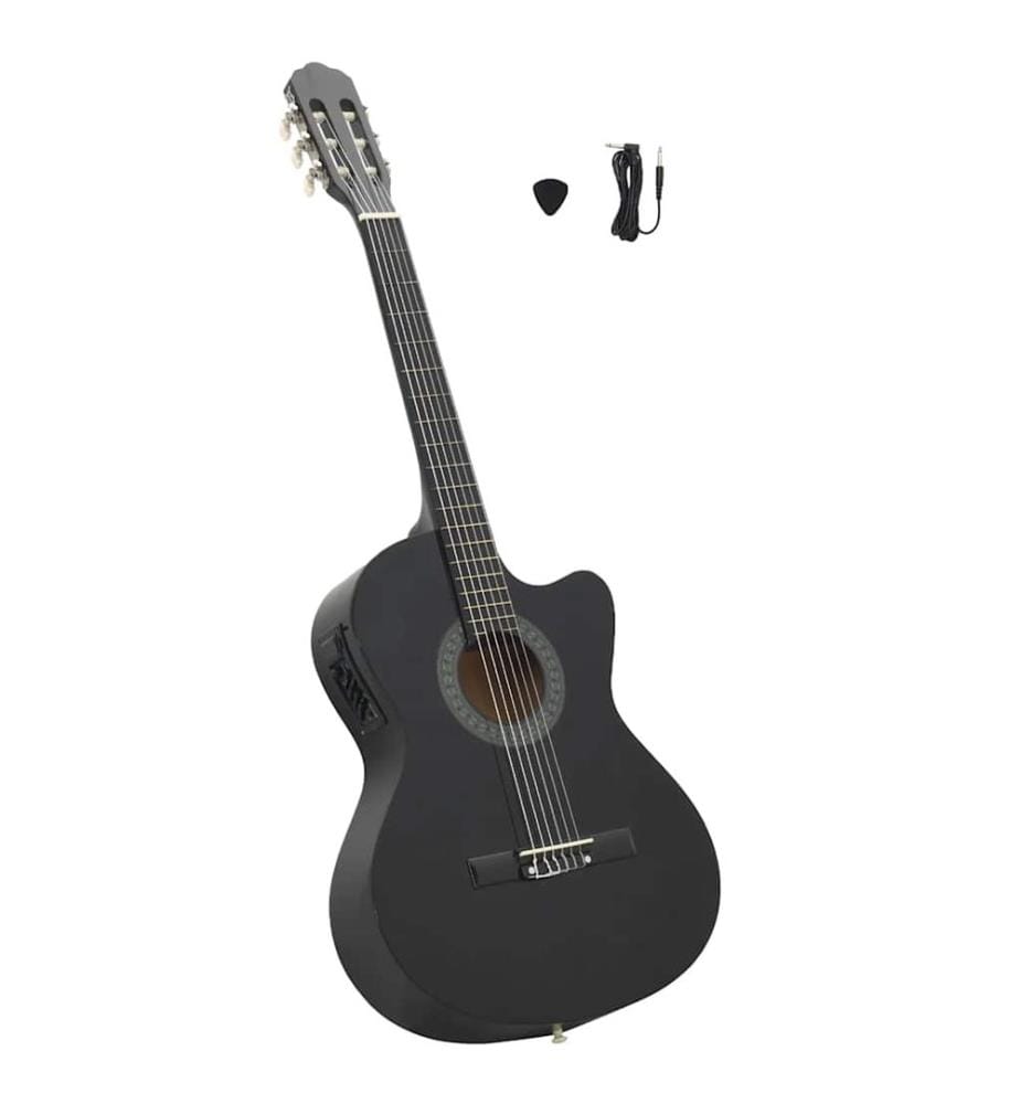 Westerngitarre Cutaway mit Equalizer und 6 Saiten Schwarz