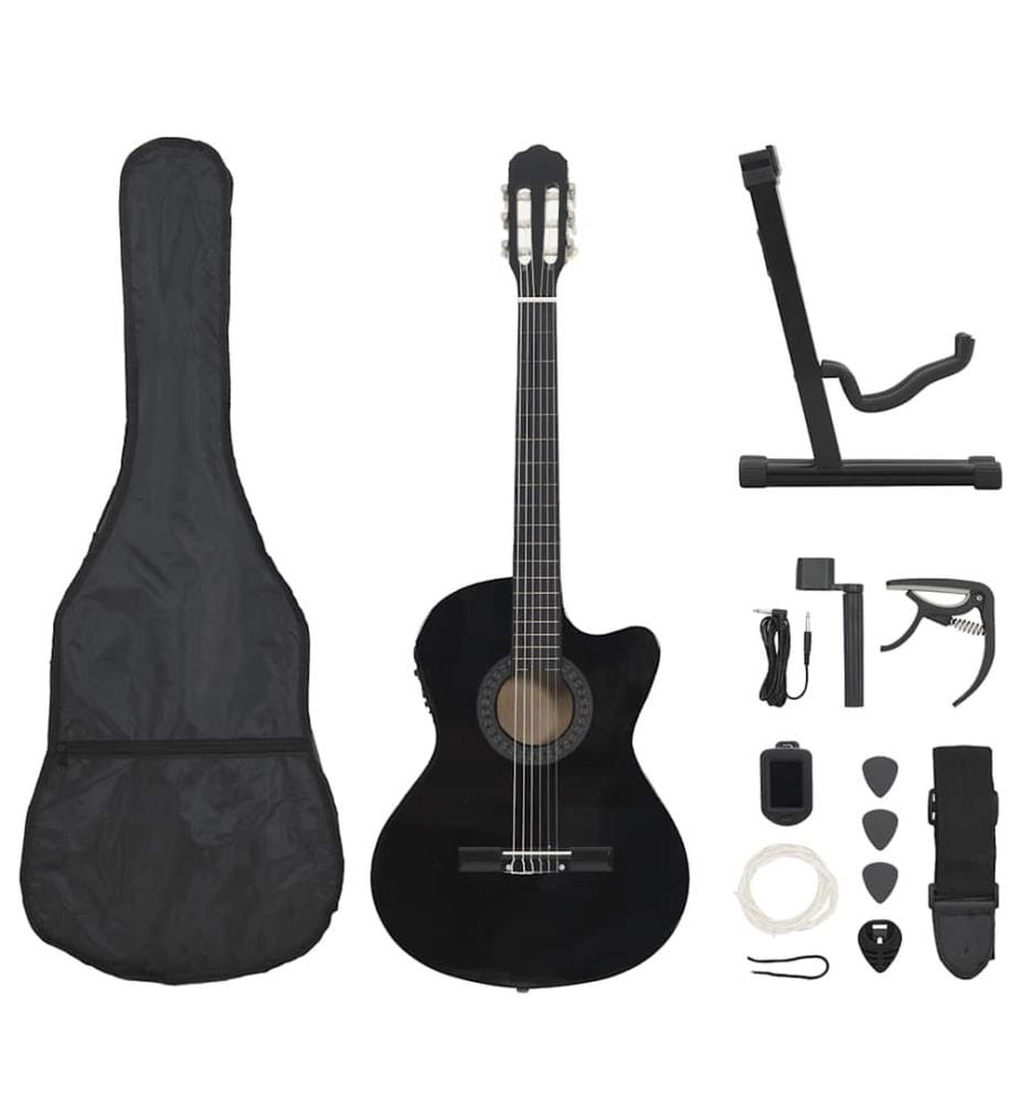 Jeu de guitare 12pcs occidental avec égaliseur et 6 cordes Noir