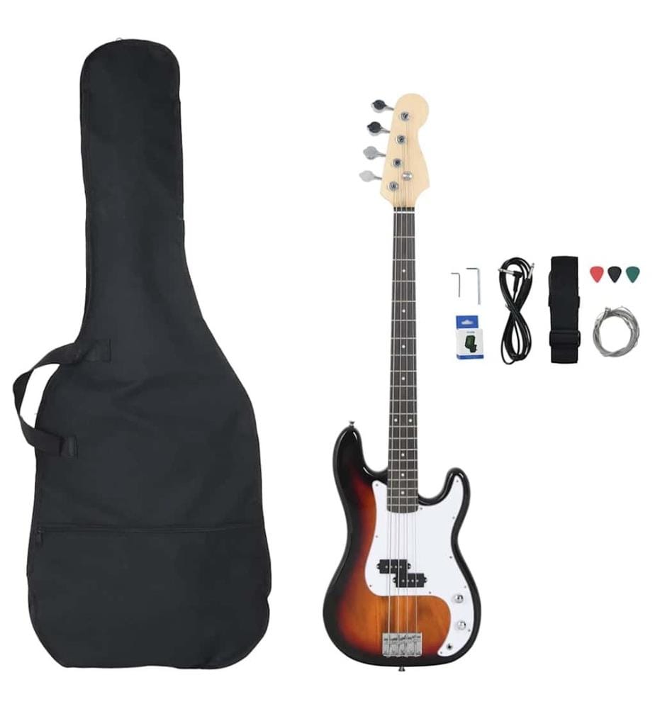 Guitare basse électrique de débutants sac brun et blanc 4/4 46"