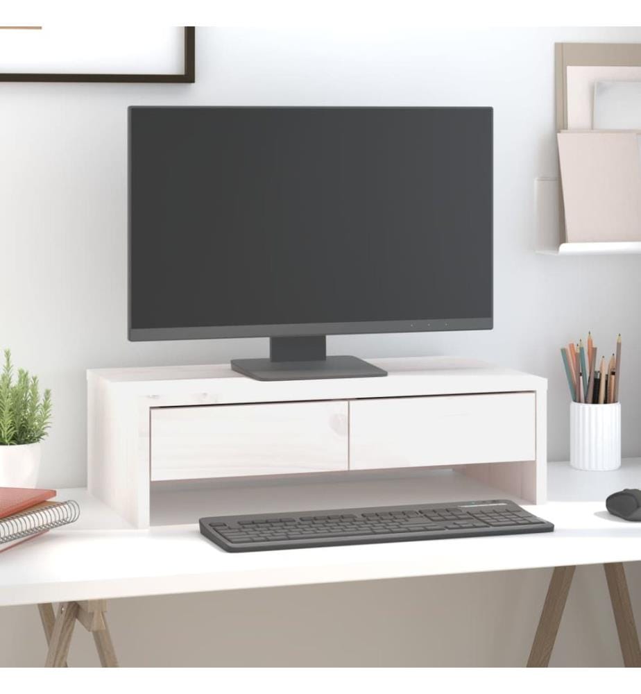 Support de moniteur Blanc 50x27x15 cm Bois de pin solide