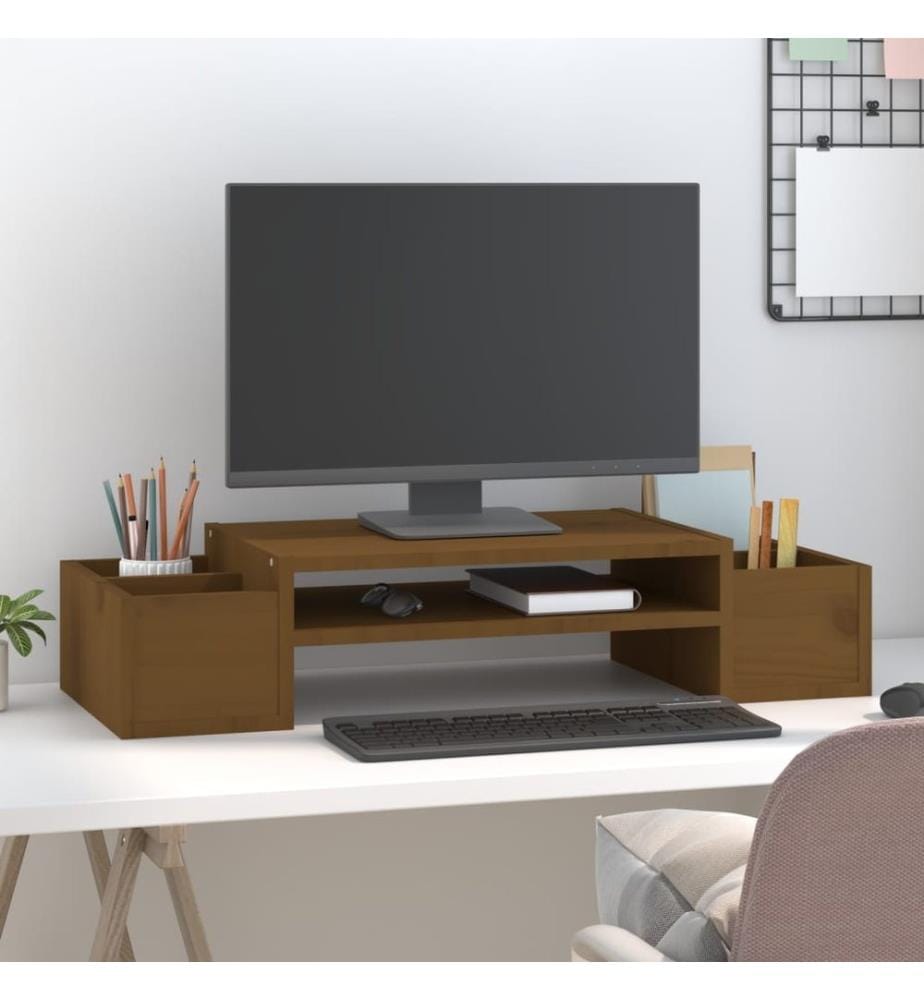 Support de moniteur Marron miel 70x27,5x15cm Bois de pin solide