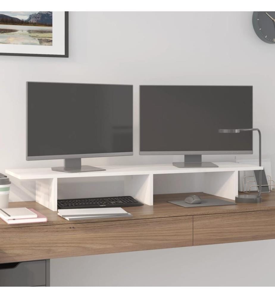 Support de moniteur Blanc 100x27x15 cm Bois de pin solide