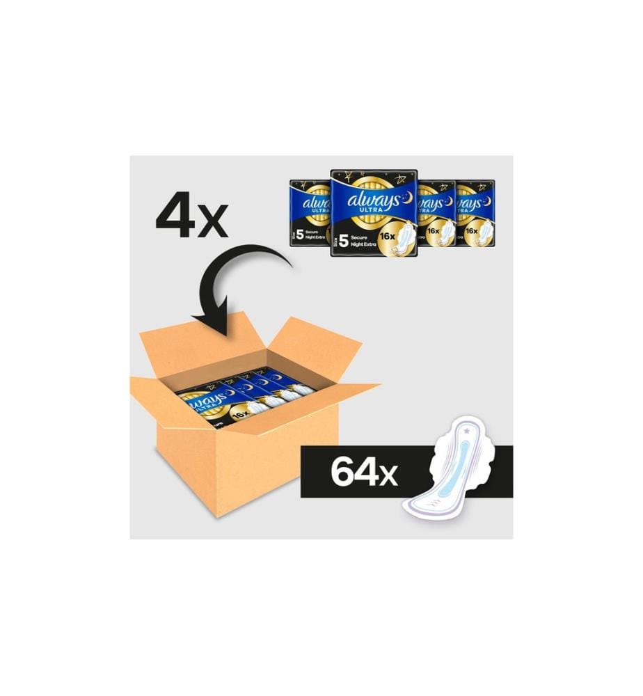 Always - Binde mit Flügeln Ultra Secure Night Extra 64 Stück
