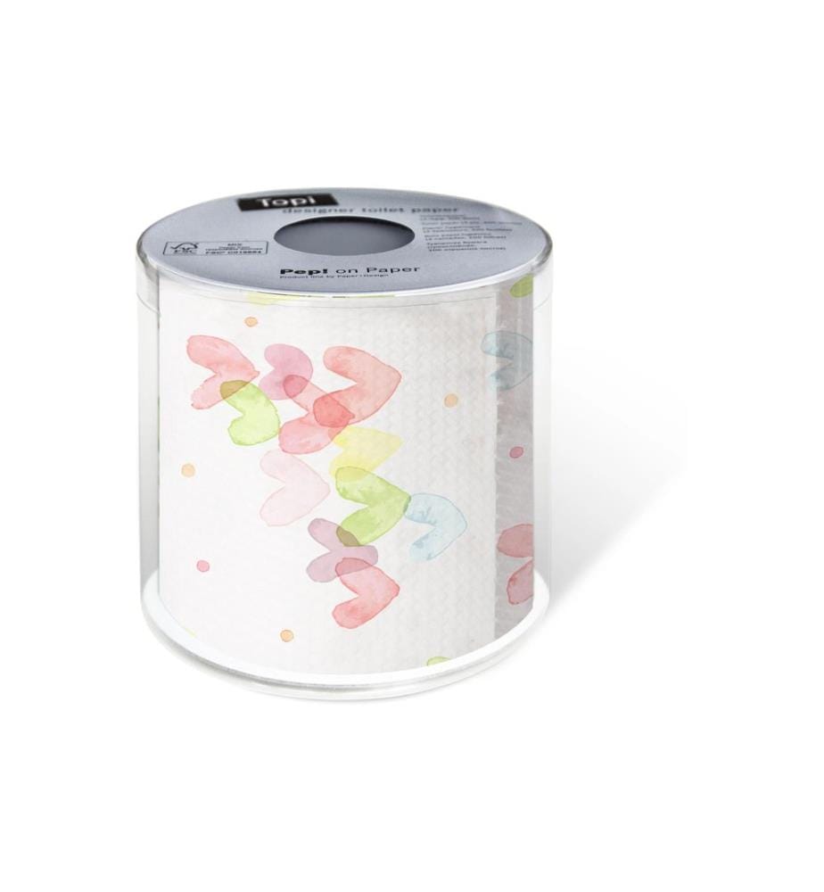 Paper + Design - Toilettenpapier Hearts Pastel  Rollen, 3-lagig, Mehrfarbig