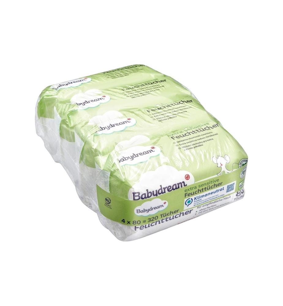 Babydream - Feuchttücher Extra Sensitive, Vorteilspackung 4 x 80 Stk.