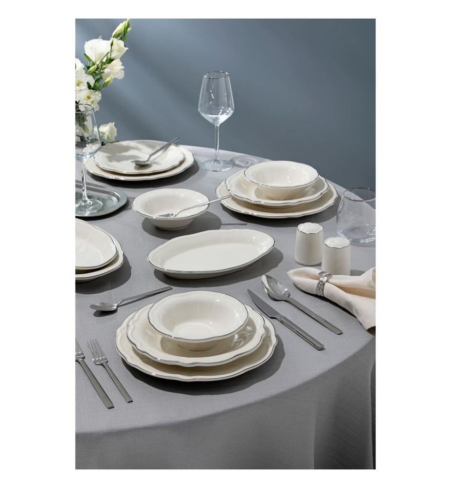 Service de table 53 pièces - Blanc et argenté