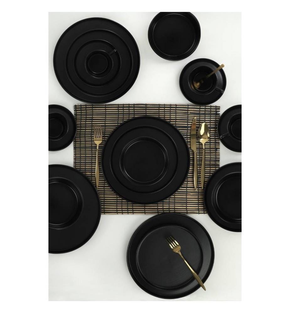 Service de Table (20 pièces) noir mat, grès céramique, n'absorbe pas l'eau