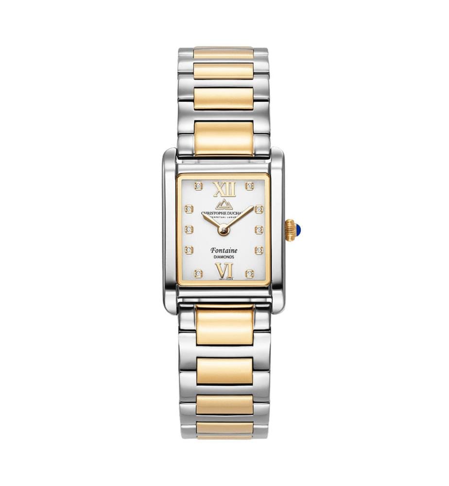 Quarzuhr Brunnen 21 mm, 10 Diamanten - Weiss & Silber-Gold