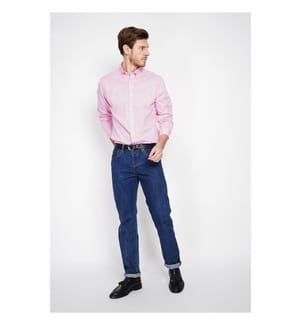 Hemd mit geradem Schnitt, klassischem Kragen und abgerundeter Manschette - Rosa
