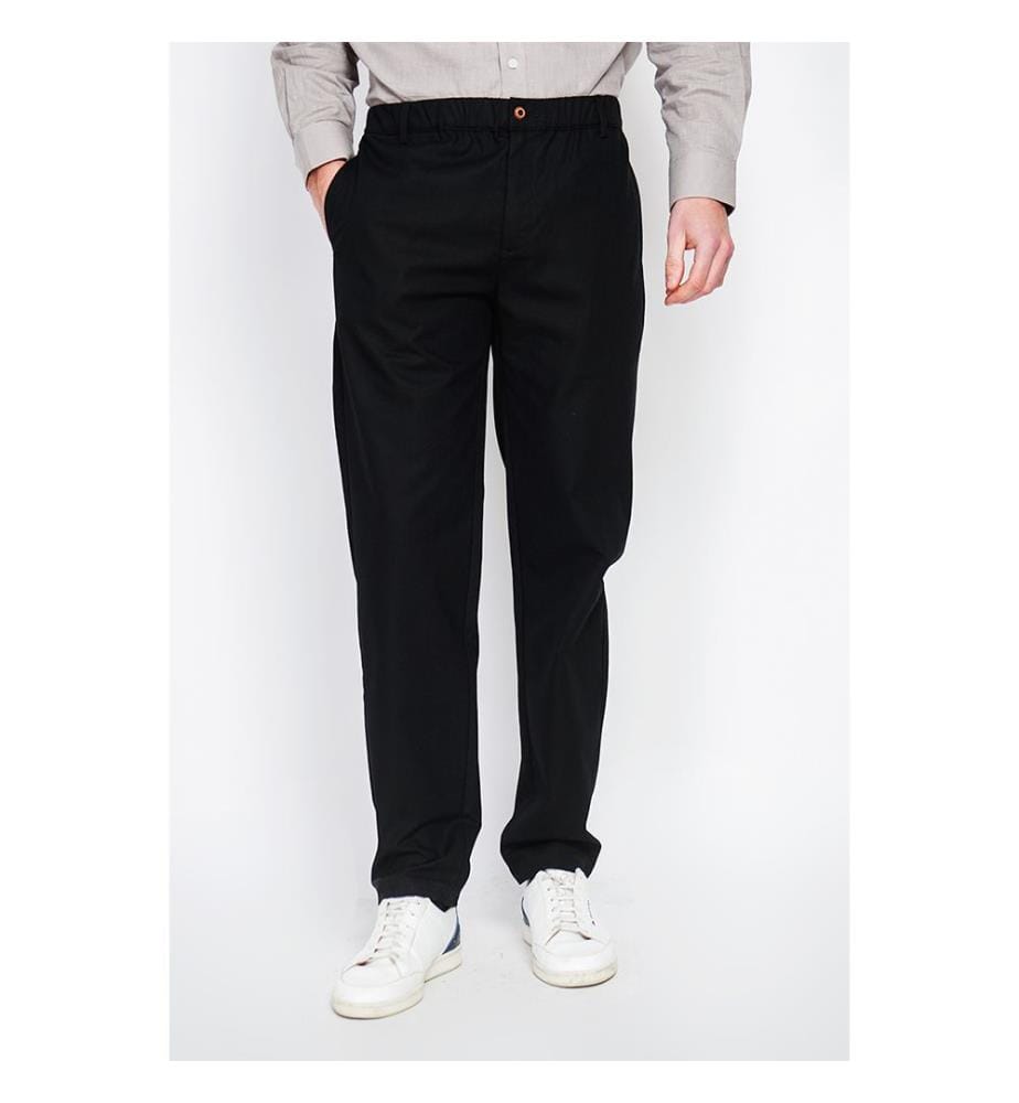 Pantalon Coupe Droite Ceinture Élastiquée - Noir