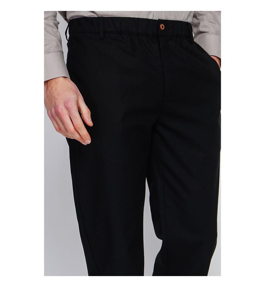 Pantalon Coupe Droite Ceinture Élastiquée - Noir