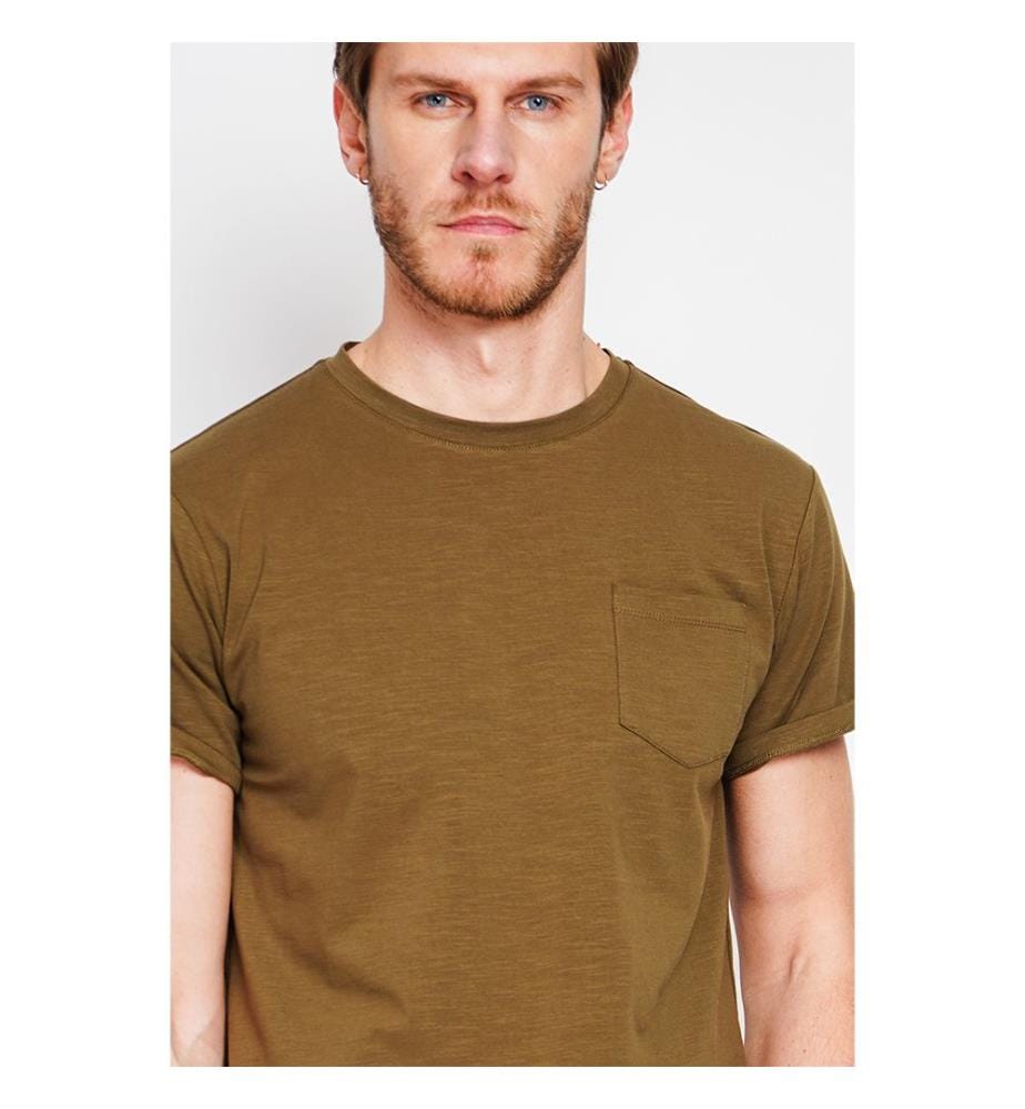 Maglietta girocollo a maniche corte con tasca sul petto - Light Khaki