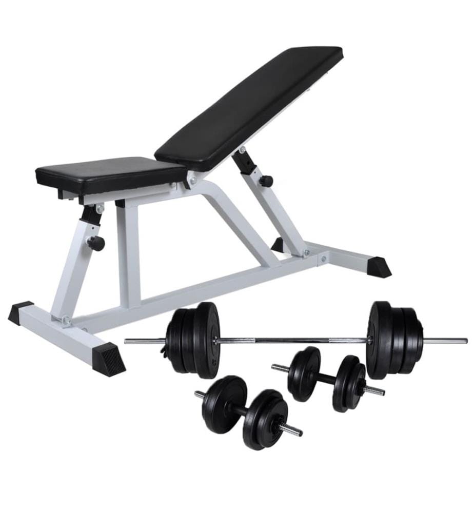 Hantelbank mit Lang- und Kurzhantel-Set 60,5 kg