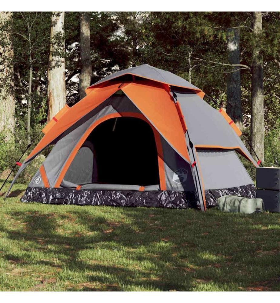 Kuppel-Campingzelt 5 Personen Grau und Orange Quick Release