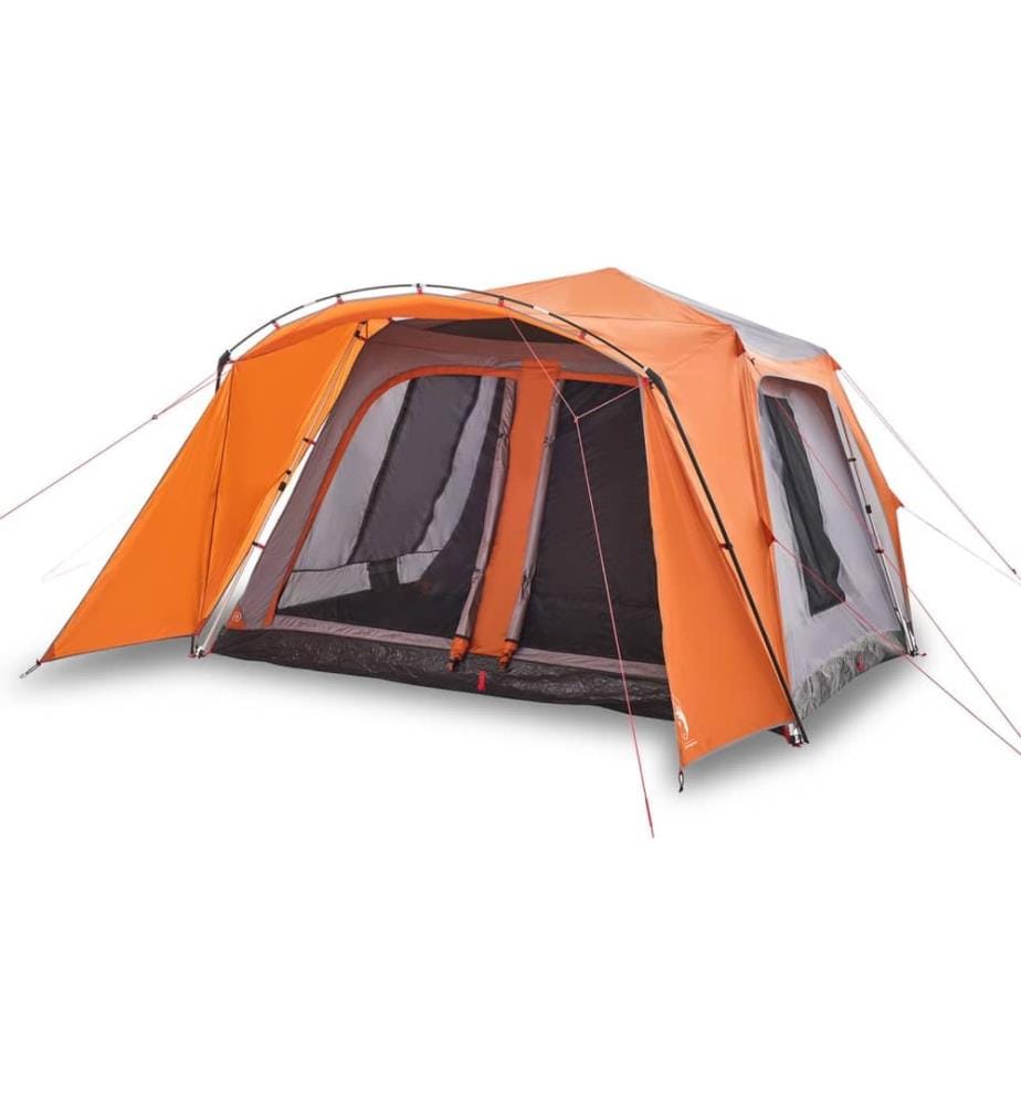 Familienzelt mit Vorzelt 9 Personen Grau Orange Quick Release