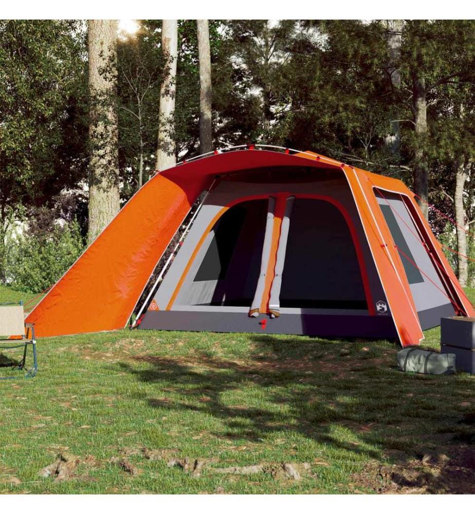 Familienzelt mit Vorzelt 9 Personen Grau Orange Quick Release