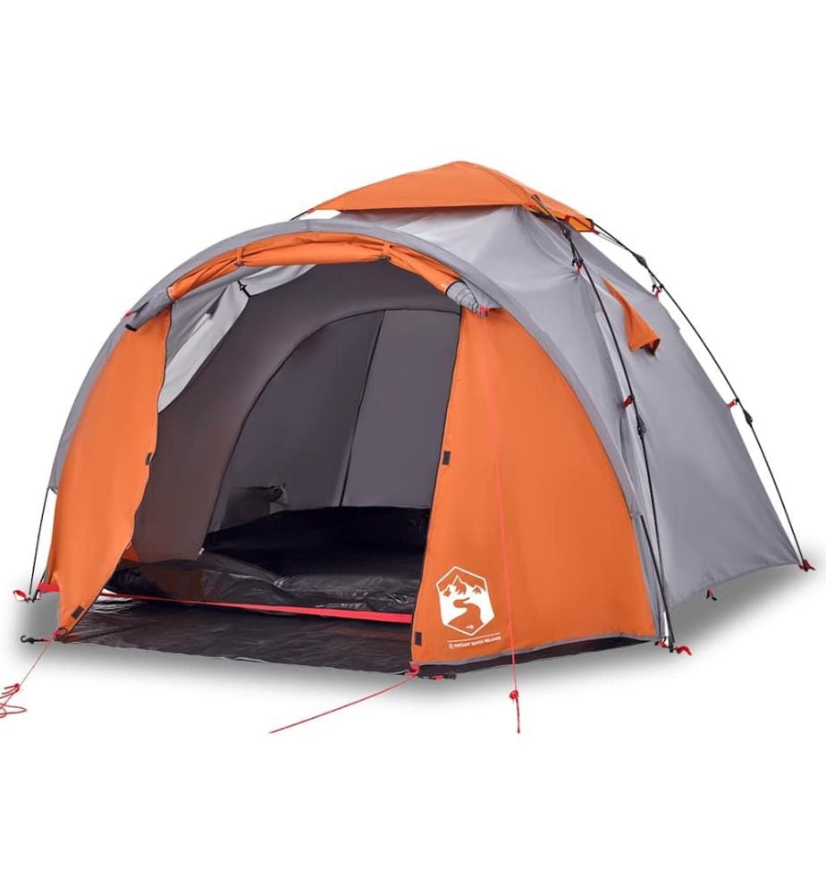 Kuppel-Campingzelt 3 Personen Grau und Orange Quick Release