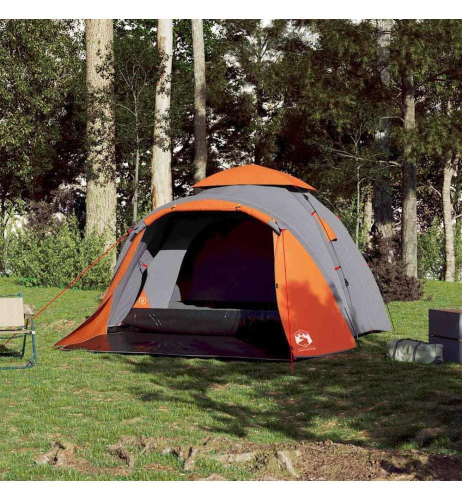 Kuppel-Campingzelt 3 Personen Grau und Orange Quick Release