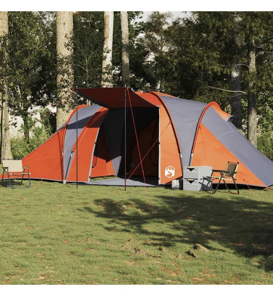 Tente familiale à dôme 6 personnes gris et orange imperméable