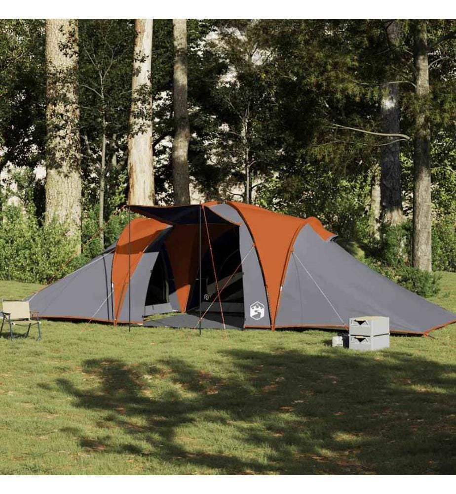 Tente familiale à dôme 6 personnes gris et orange imperméable