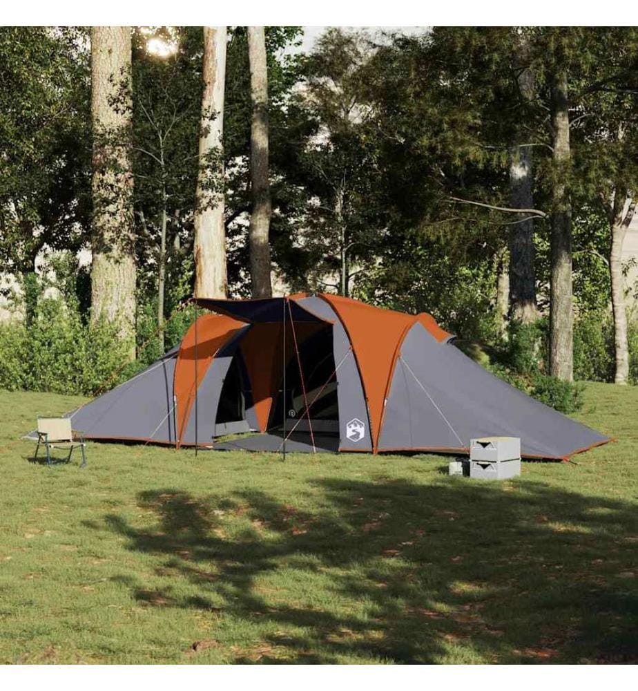 Tente familiale à dôme 6 personnes gris et orange imperméable