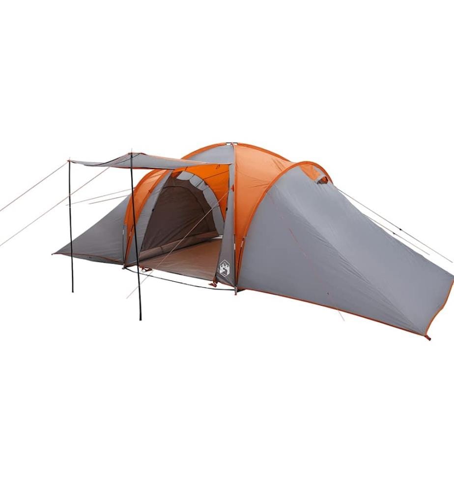 Tente familiale à dôme 6 personnes gris et orange imperméable