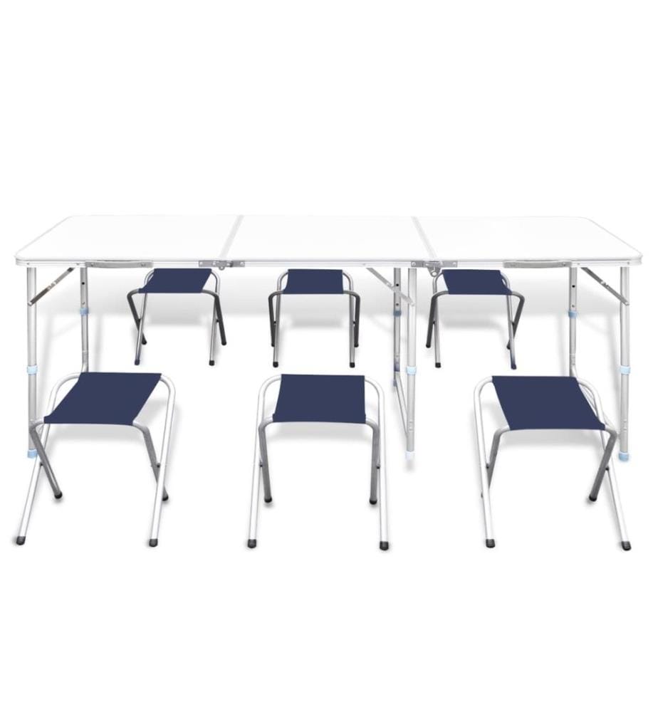 Klappbarer Campingtisch mit 4 Hocker Höhenverstellbar 180x60 cm