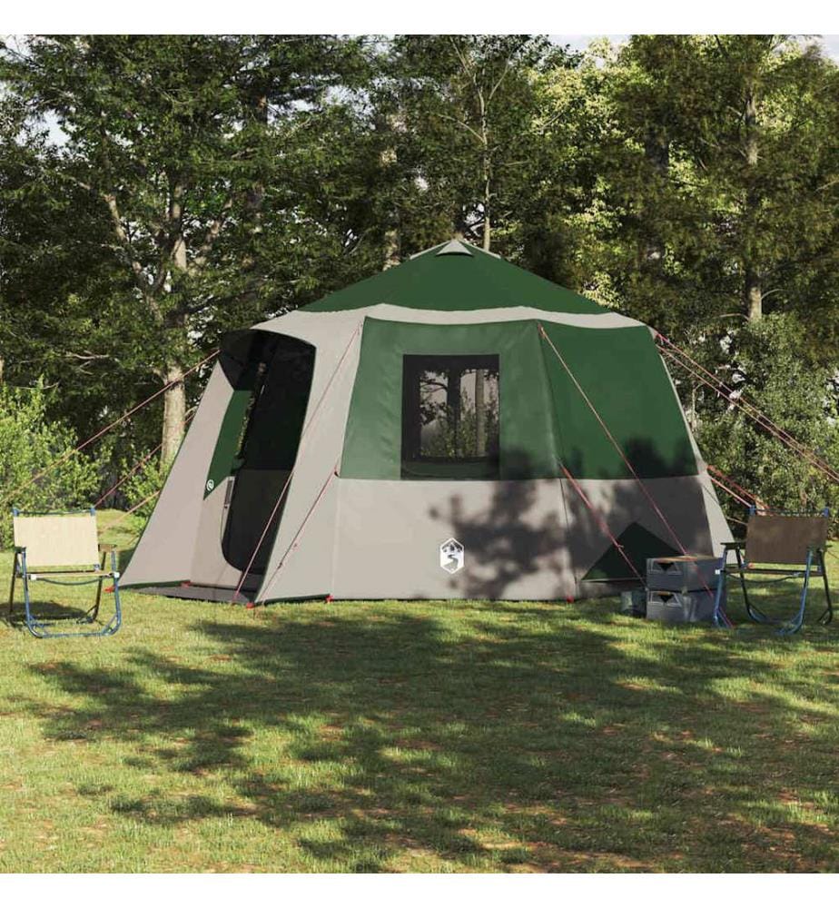 Tente de cabane 12 personnes Vert et blanc 405 x 405 x 273 cm