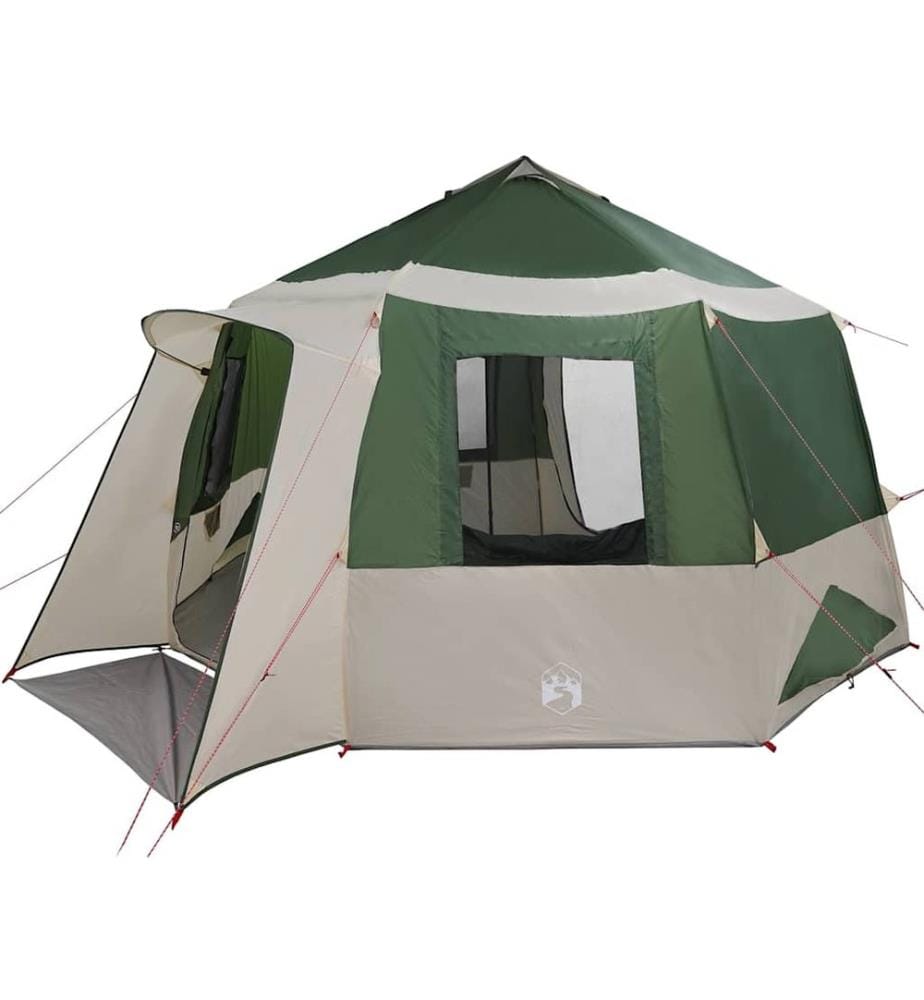 Tente de cabane 12 personnes Vert et blanc 405 x 405 x 273 cm