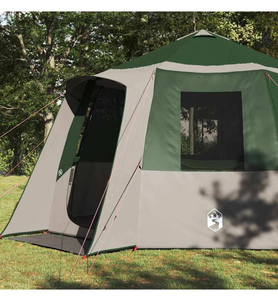 Tente de cabane 12 personnes Vert et blanc 405 x 405 x 273 cm