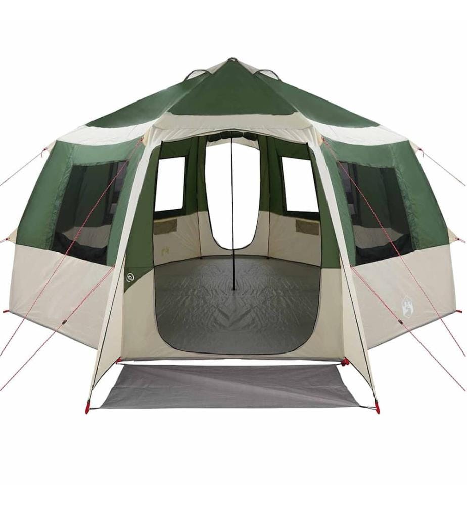 Tente de cabane 12 personnes Vert et blanc 405 x 405 x 273 cm