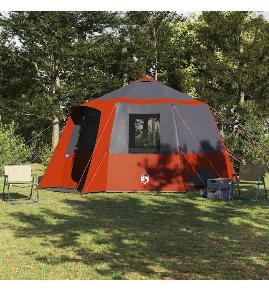 Tente de cabane 12 personnes Gris et orange 405 x 405 x 273 cm