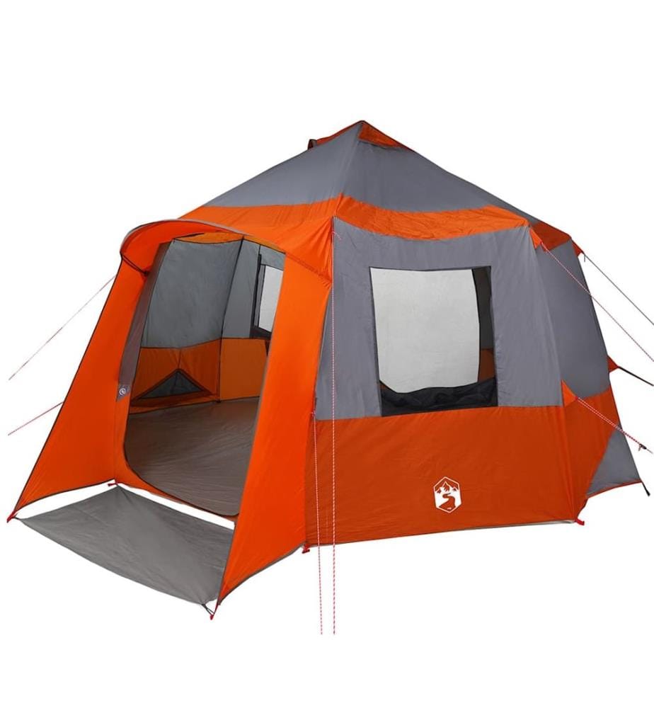 Tente de cabane 12 personnes Gris et orange 405 x 405 x 273 cm
