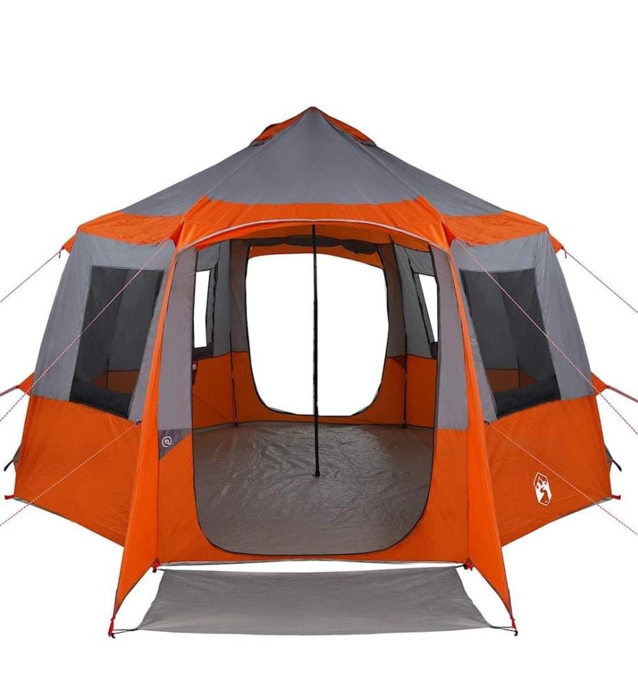 Tente de cabane 12 personnes Gris et orange 405 x 405 x 273 cm