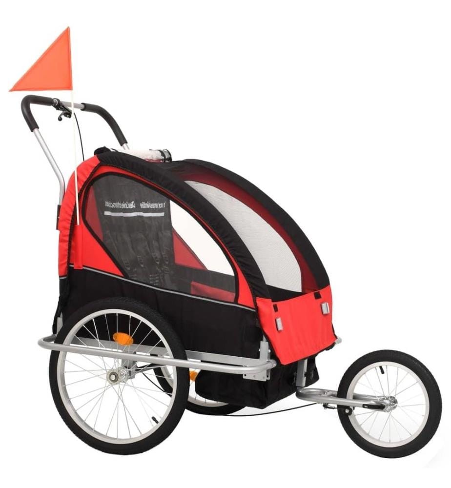 2-in-1 Fahrradanhänger und Kinderwagen Schwarz und Rot