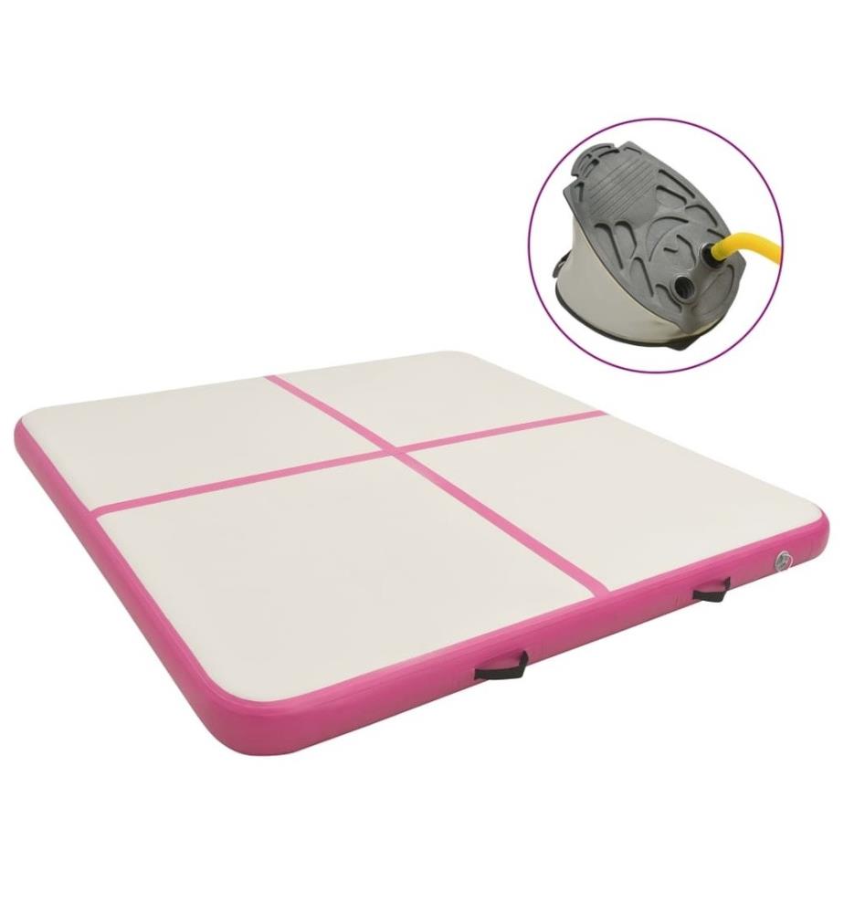 Aufblasbare Gymnastikmatte mit Pumpe 200x200x15 cm PVC Rosa