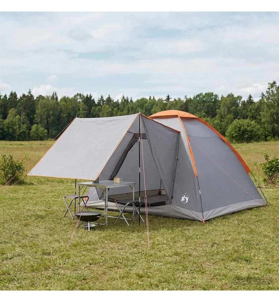 Tente de camping Gris et orange 4 personnes Polyester et Acier