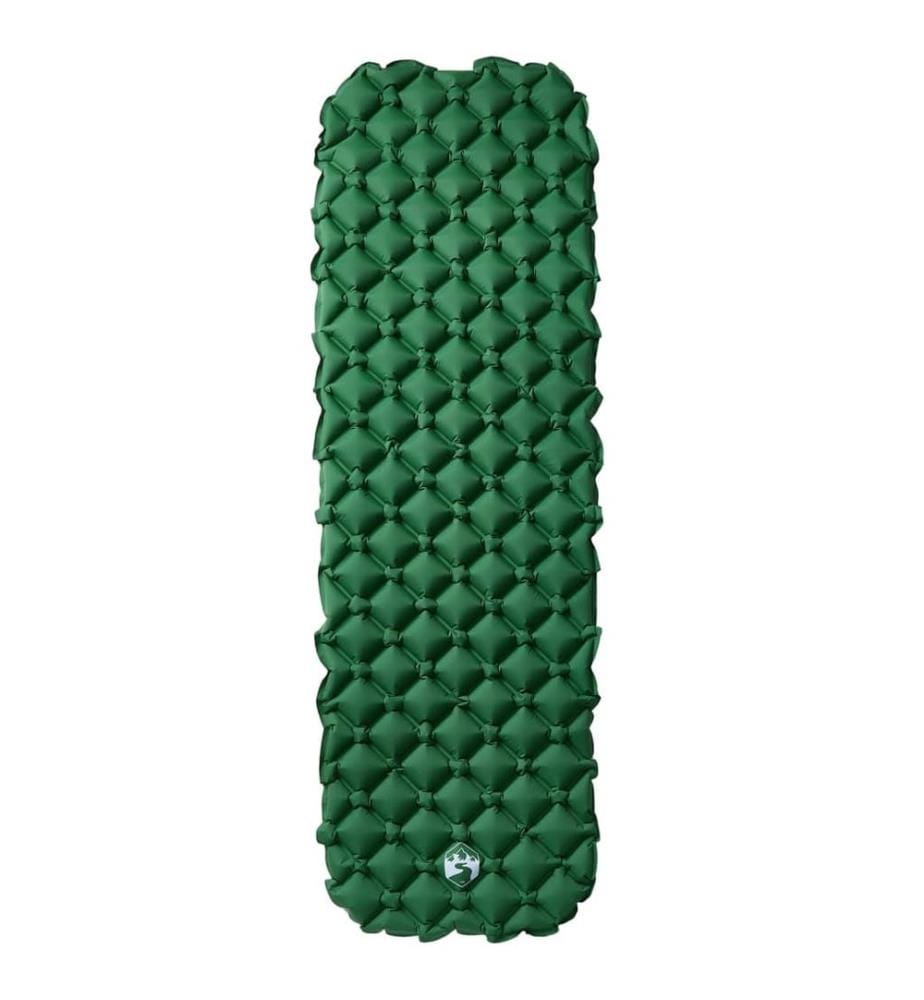 Matelas de camping gonflable 1 personne vert 190x58x6 cm