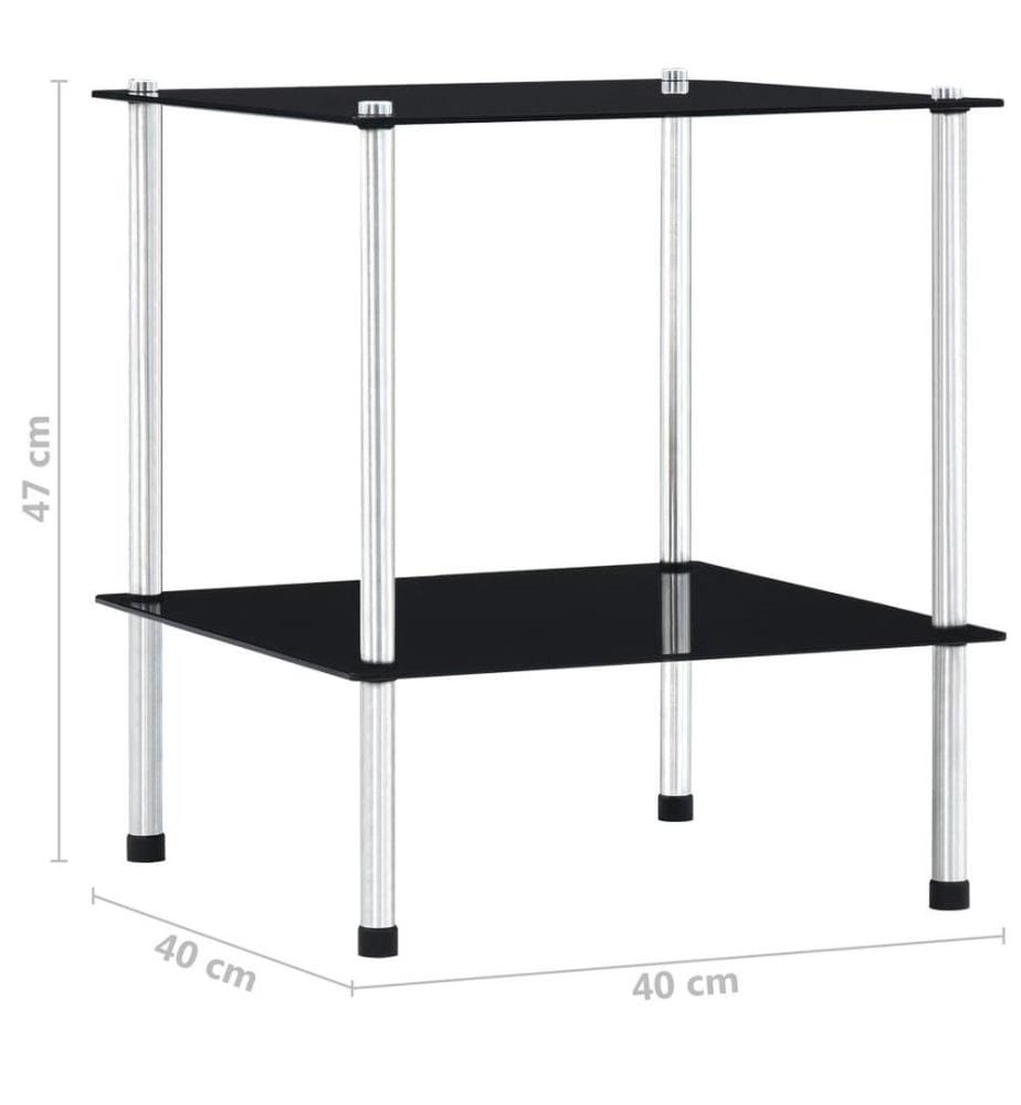 Regal mit 2 Ablagen Schwarz 40x40x47 cm Hartglas